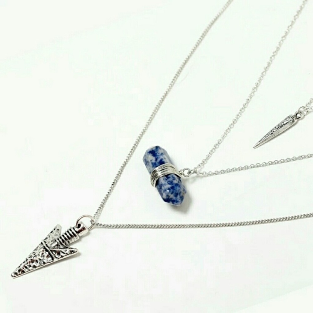 Layered Arrowhead Necklace with Sodalite Stone
